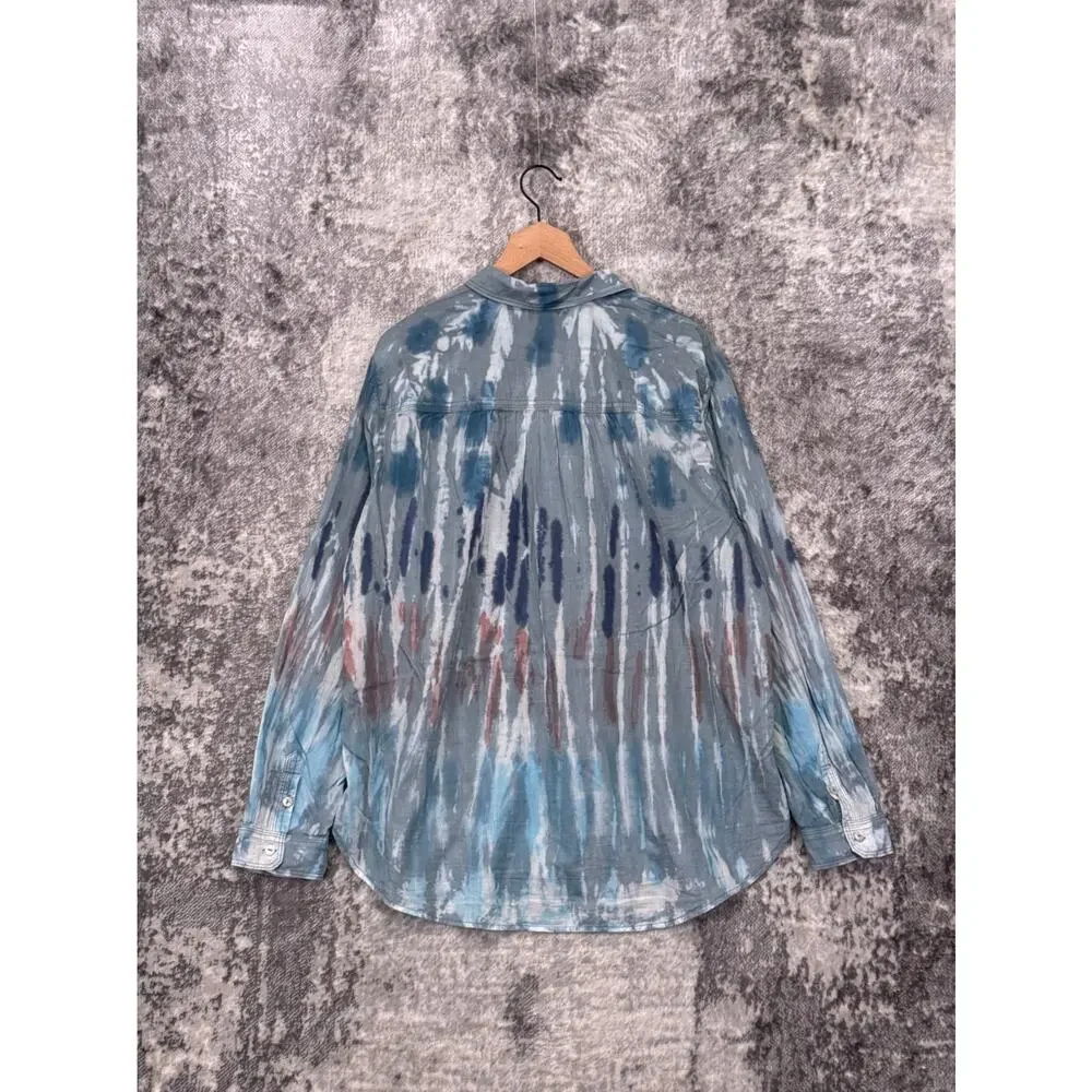 Anthropologie Top XL Womens Pilcro Gray Dyed Brushstroke Cotton Tunic Shirt_3